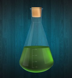Green liquid in flask